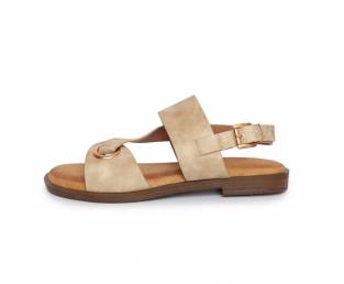 Ženska sandala, ravni đon, beige sa zlatnim detaljem